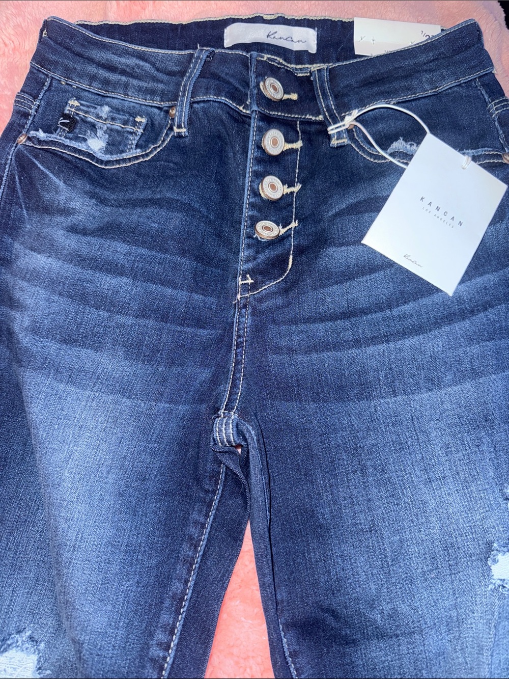 KanCan Dark Blue Distressed Skinny Jeans - Picture 2 of 6